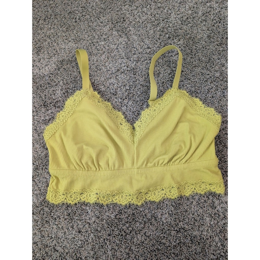 Aerie Lime Green Ribbed Lace Trim Wireless Bralette NWT XL